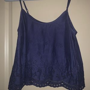 Lauren Conrad embroidered navy crop top